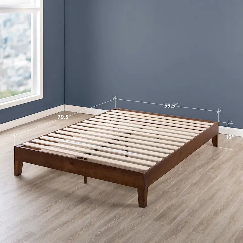 Cadre de lit plateforme grand en bois massif 12 pouces