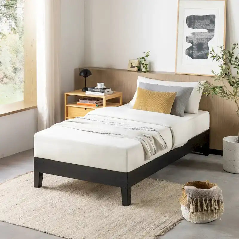 Cadre de lit plateforme grand en bois massif 12 pouces
