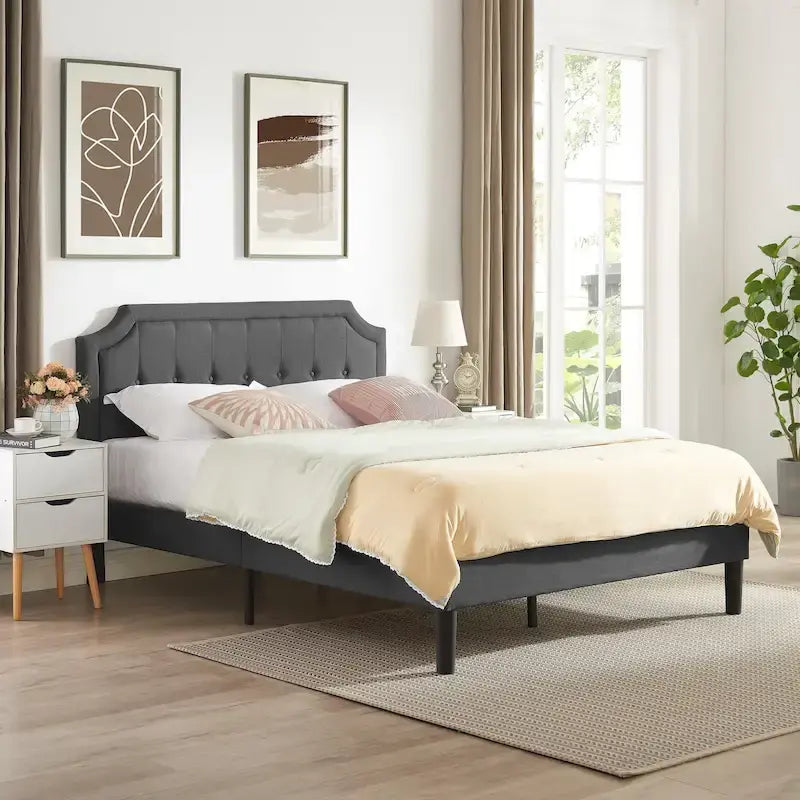 Cadre de lit rembourré moderne avec tête de lit réglable en hauteur, aucun sommier tapissier requis