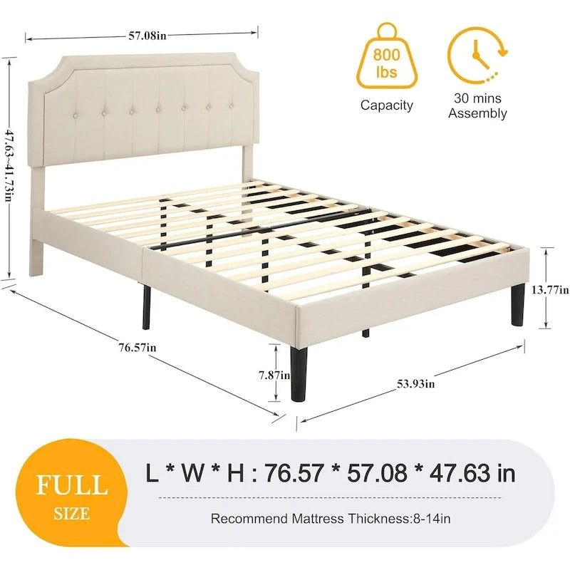 Cadre de lit rembourré moderne avec tête de lit réglable en hauteur, aucun sommier tapissier requis