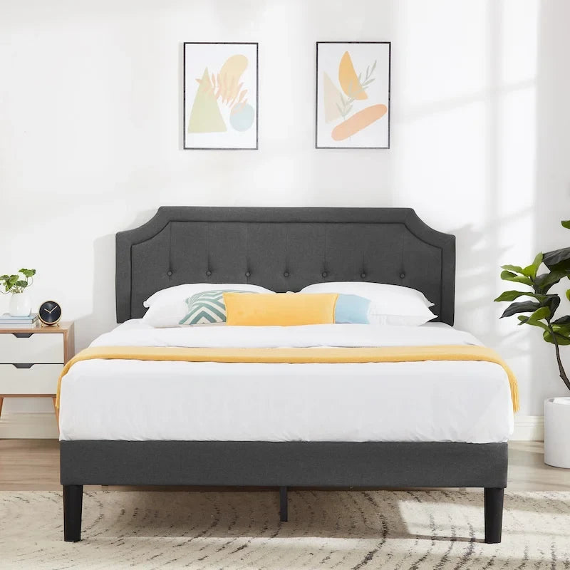 Cadre de lit rembourré moderne avec tête de lit réglable en hauteur, aucun sommier tapissier requis
