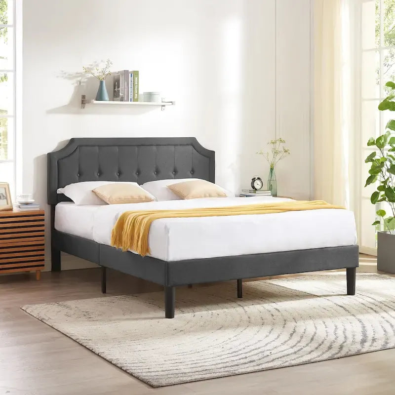 Cadre de lit rembourré moderne avec tête de lit réglable en hauteur, aucun sommier tapissier requis