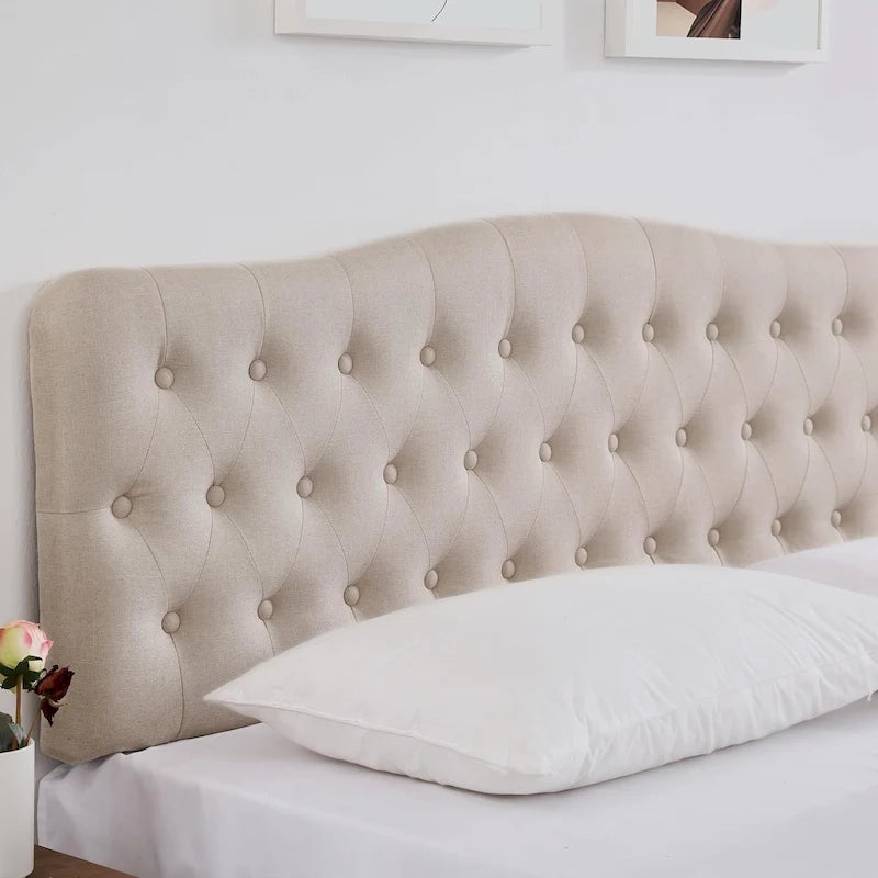 Tête de lit King tapissée, tête de lit capitonnée de style diamant, hauteur réglable, pieds en bois massif, rembourrée en tissu de lin pour lit King Size