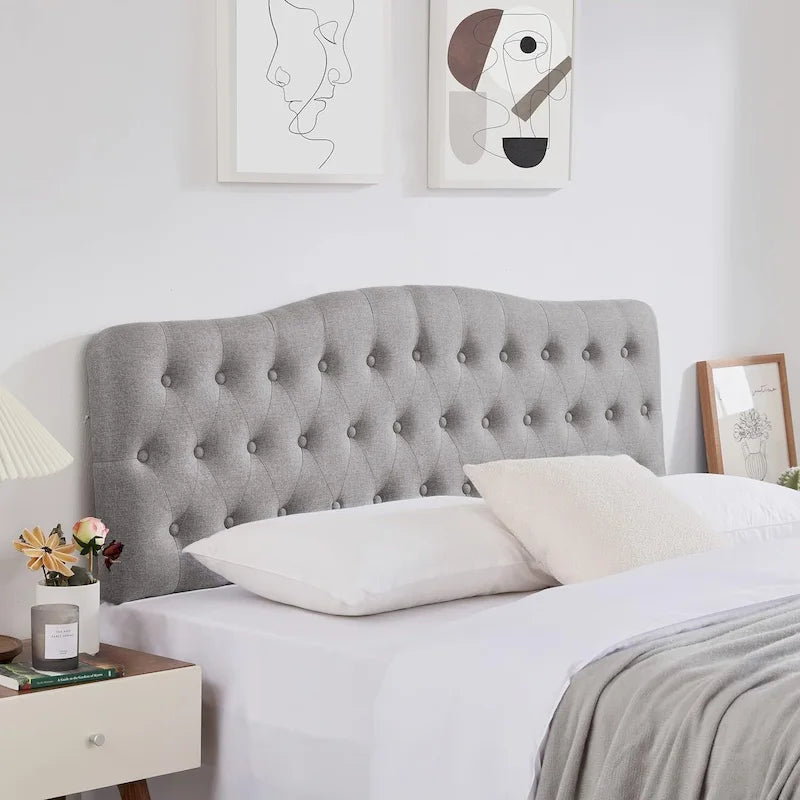 Tête de lit King tapissée, tête de lit capitonnée de style diamant, hauteur réglable, pieds en bois massif, rembourrée en tissu de lin pour lit King Size