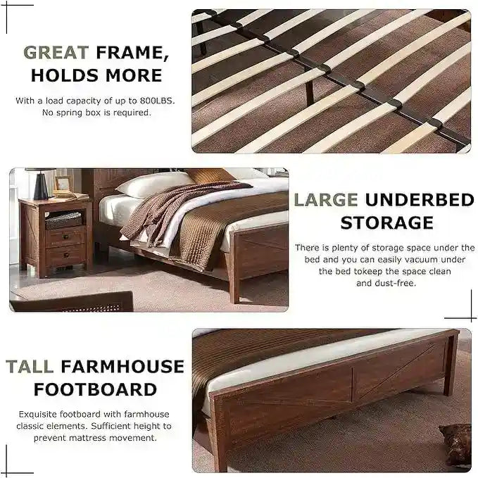Cadre de lit King size de ferme avec étagères de rangement et station de recharge