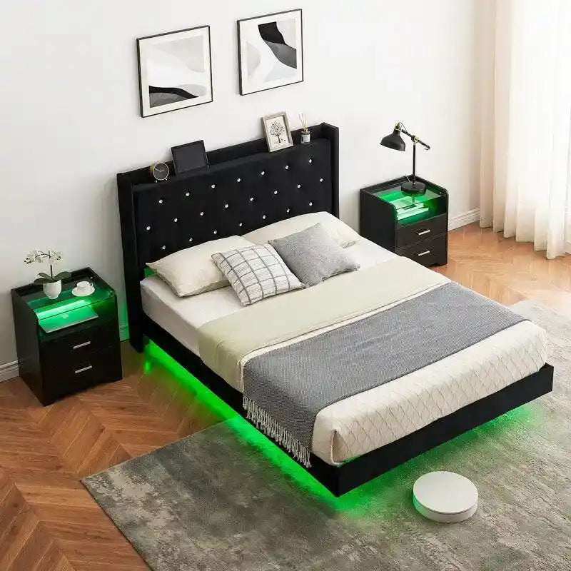 Cadre de lit flottant pleine grandeur avec lumières LED
