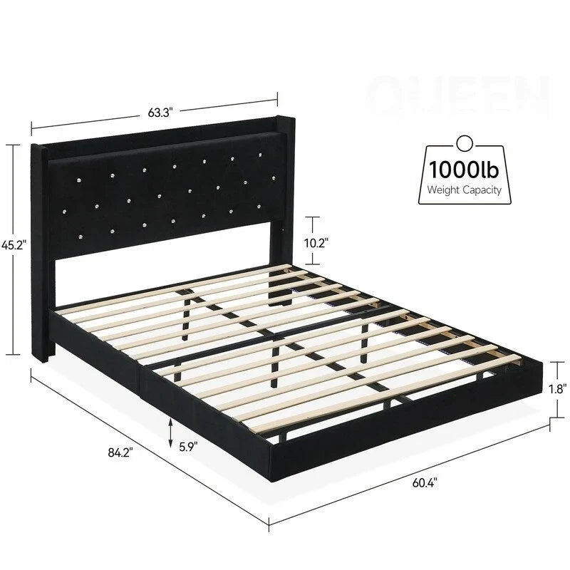 Cadre de lit flottant pleine grandeur avec lumières LED