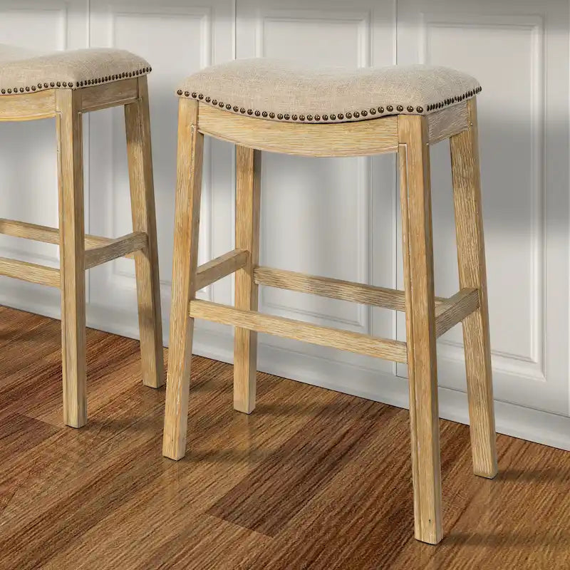 Tabouret de bar en bois à siège baquet avec assise rembourrée