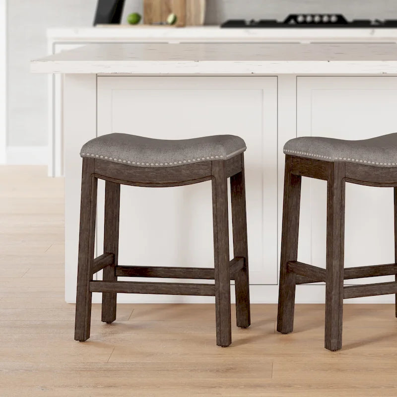 Tabouret de bar en bois à siège baquet avec assise rembourrée