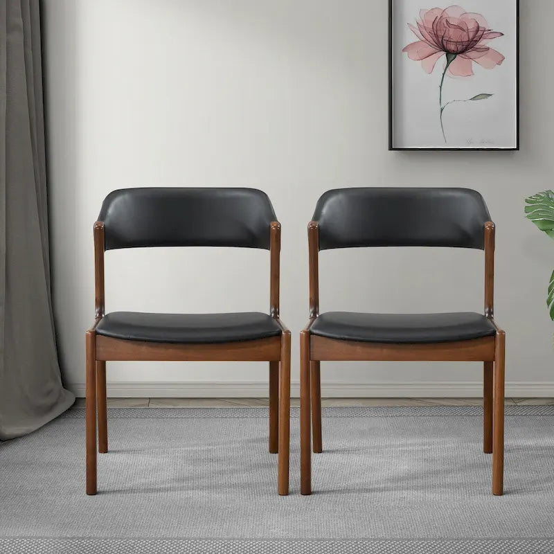 Chaises de salle à manger contemporaines en cuir végétalien noir (Lot de 2)