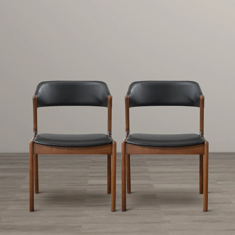 Chaises de salle à manger contemporaines en cuir végétalien noir (Lot de 2)