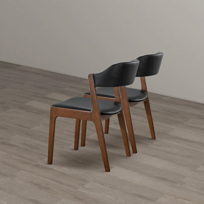 Chaises de salle à manger contemporaines en cuir végétalien noir (Lot de 2)