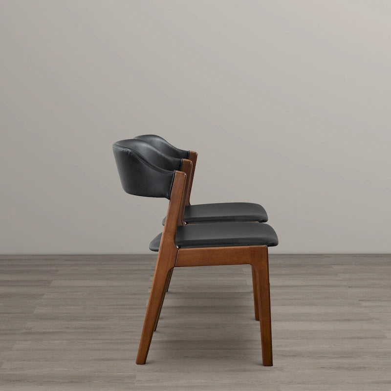 Chaises de salle à manger contemporaines en cuir végétalien noir (Lot de 2)