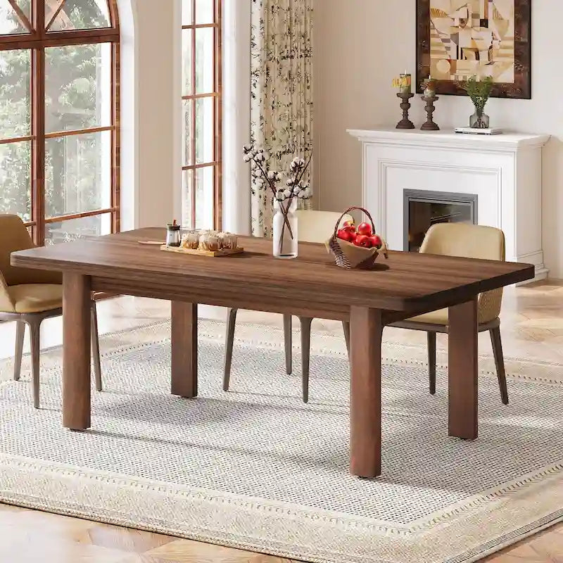 Table de salle à manger pour 4-6 personnes, table de cuisine de ferme de 160 cm avec pieds en bois massif