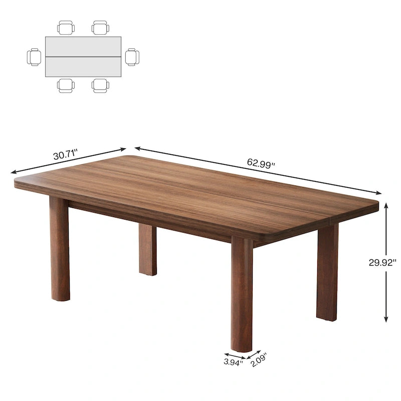 Table de salle à manger pour 4-6 personnes, table de cuisine de ferme de 160 cm avec pieds en bois massif