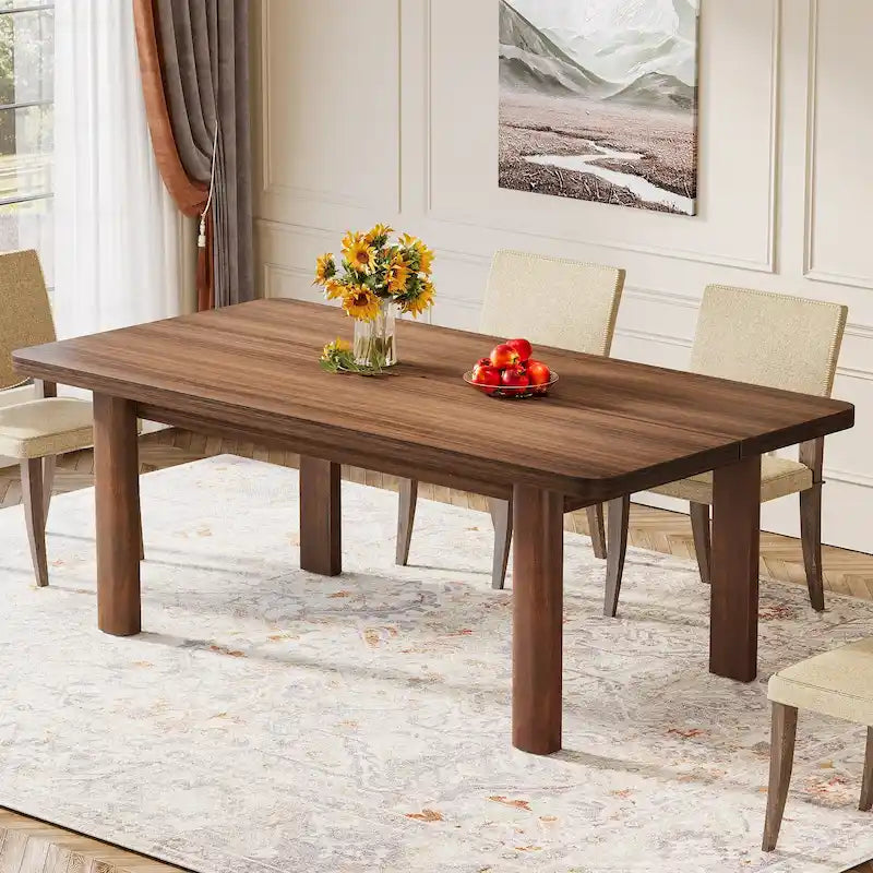 Table de salle à manger pour 4-6 personnes, table de cuisine de ferme de 160 cm avec pieds en bois massif