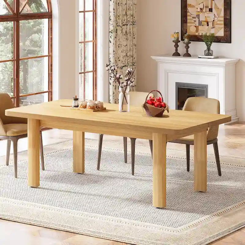 Table de salle à manger pour 4-6 personnes, table de cuisine de ferme de 160 cm avec pieds en bois massif