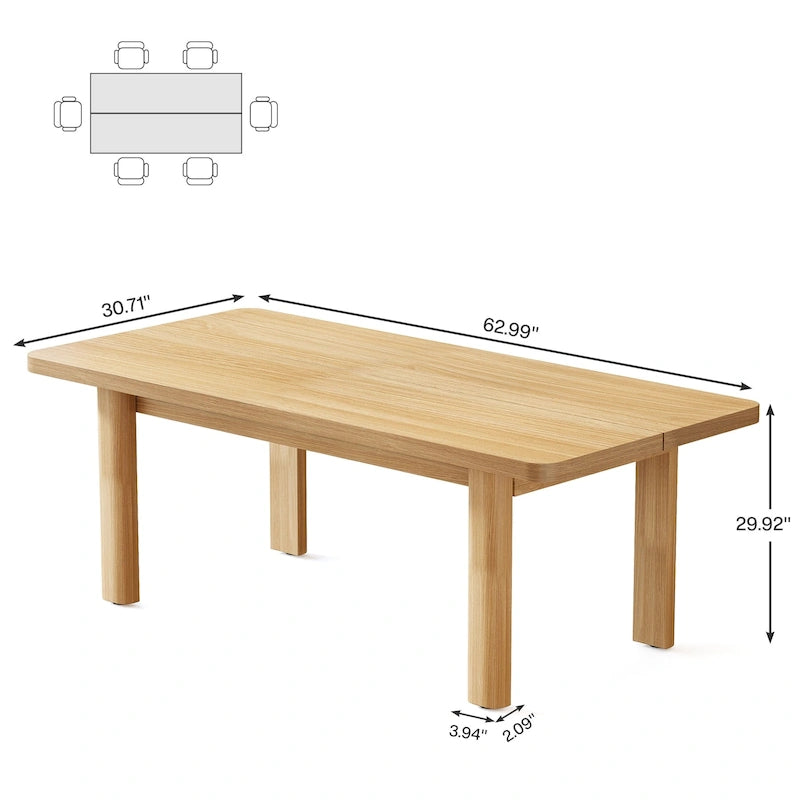 Table de salle à manger pour 4-6 personnes, table de cuisine de ferme de 160 cm avec pieds en bois massif