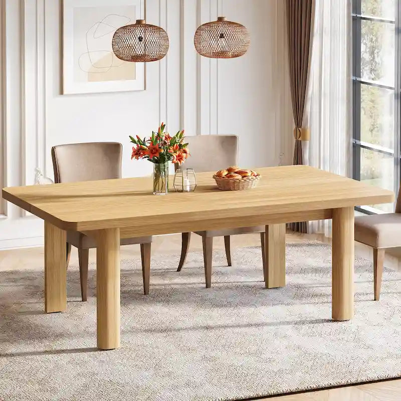 Table de salle à manger pour 4-6 personnes, table de cuisine de ferme de 160 cm avec pieds en bois massif