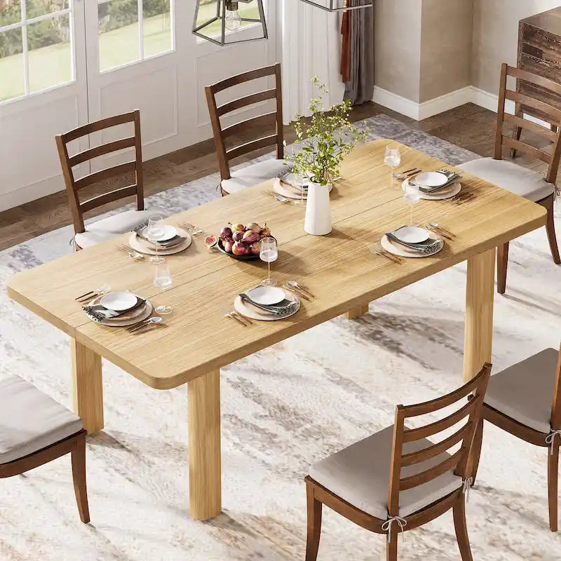 Table de salle à manger pour 4-6 personnes, table de cuisine de ferme de 160 cm avec pieds en bois massif