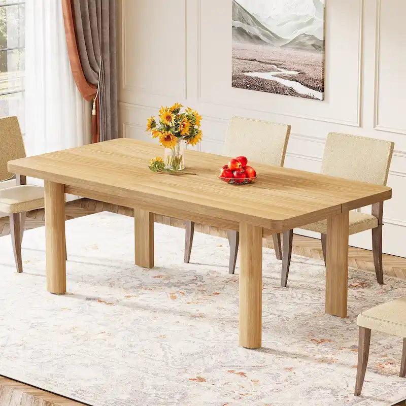 Table de salle à manger pour 4-6 personnes, table de cuisine de ferme de 160 cm avec pieds en bois massif