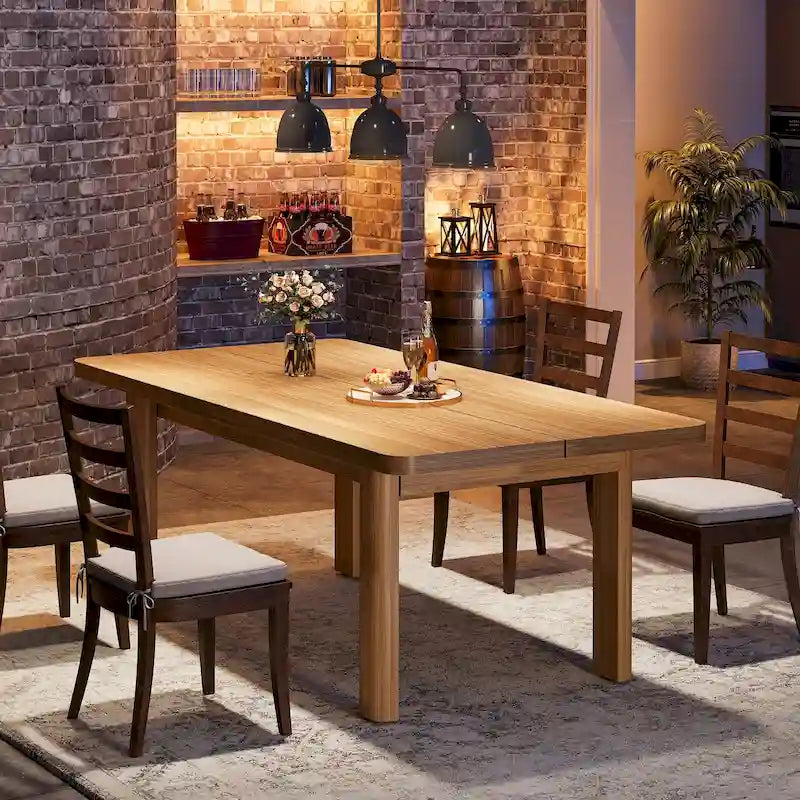 Table de salle à manger pour 4-6 personnes, table de cuisine de ferme de 160 cm avec pieds en bois massif