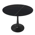 Table à manger ronde de 35 pouces pour 4 personnes avec plateau en pierre frittée et piètement noir pour la cuisine et la salle à manger