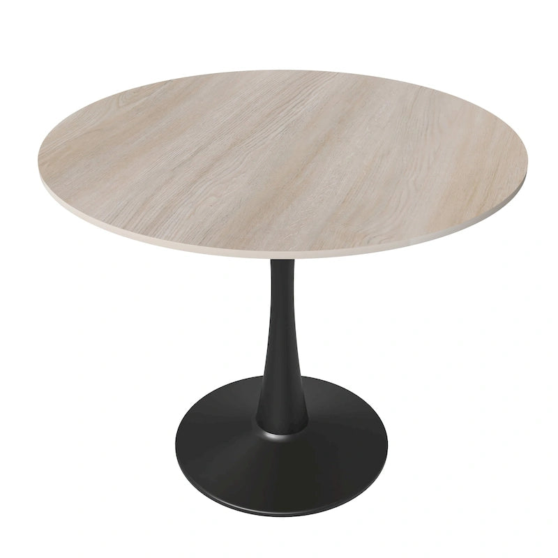 Table à manger ronde de 35 pouces pour 4 personnes avec plateau en pierre frittée et piètement noir pour la cuisine et la salle à manger