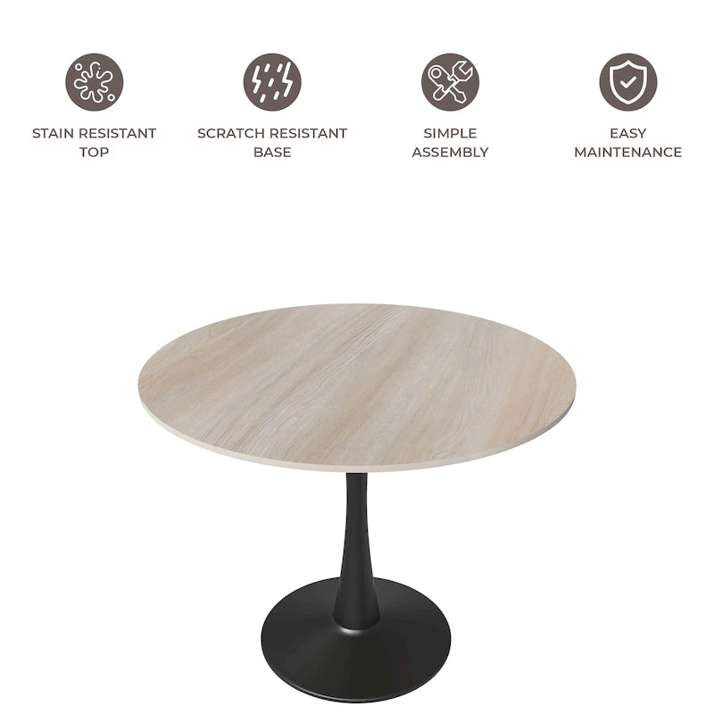 Table à manger ronde de 35 pouces pour 4 personnes avec plateau en pierre frittée et piètement noir pour la cuisine et la salle à manger