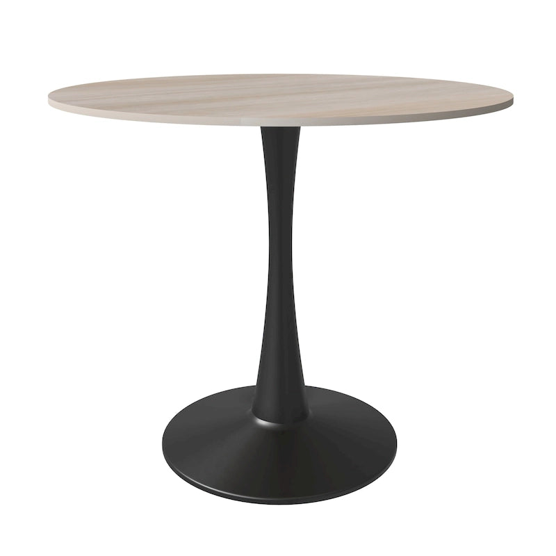 Table à manger ronde de 35 pouces pour 4 personnes avec plateau en pierre frittée et piètement noir pour la cuisine et la salle à manger