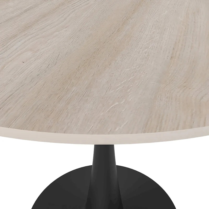 Table à manger ronde de 35 pouces pour 4 personnes avec plateau en pierre frittée et piètement noir pour la cuisine et la salle à manger