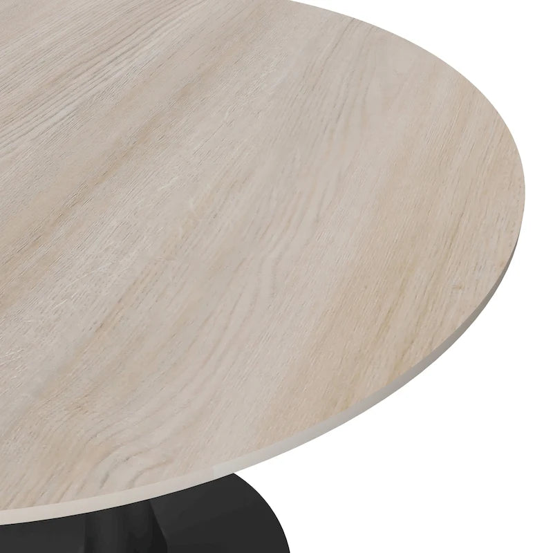 Table à manger ronde de 35 pouces pour 4 personnes avec plateau en pierre frittée et piètement noir pour la cuisine et la salle à manger