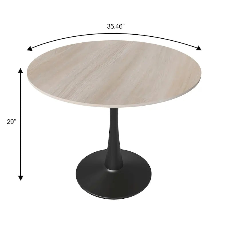 Table à manger ronde de 35 pouces pour 4 personnes avec plateau en pierre frittée et piètement noir pour la cuisine et la salle à manger