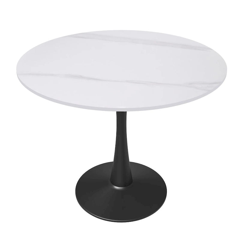 Table à manger ronde de 35 pouces pour 4 personnes avec plateau en pierre frittée et piètement noir pour la cuisine et la salle à manger