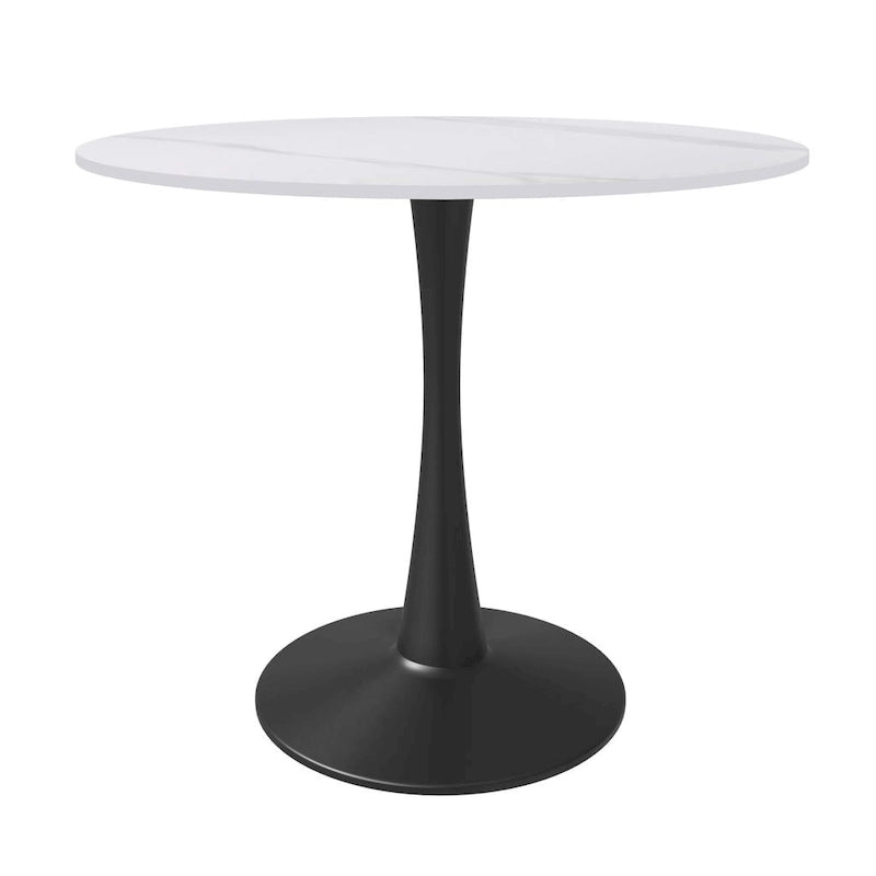 Table à manger ronde de 35 pouces pour 4 personnes avec plateau en pierre frittée et piètement noir pour la cuisine et la salle à manger