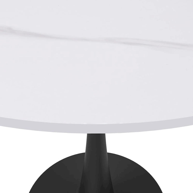 Table à manger ronde de 35 pouces pour 4 personnes avec plateau en pierre frittée et piètement noir pour la cuisine et la salle à manger