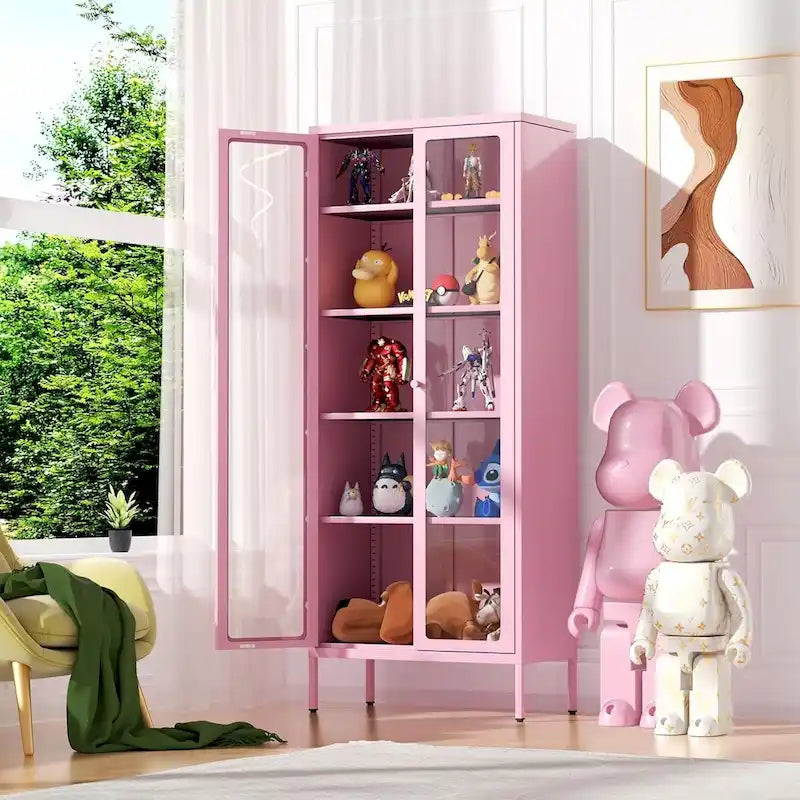 Vitrine de collection en verre de 170 cm avec portes en verre et 4 étagères réglables