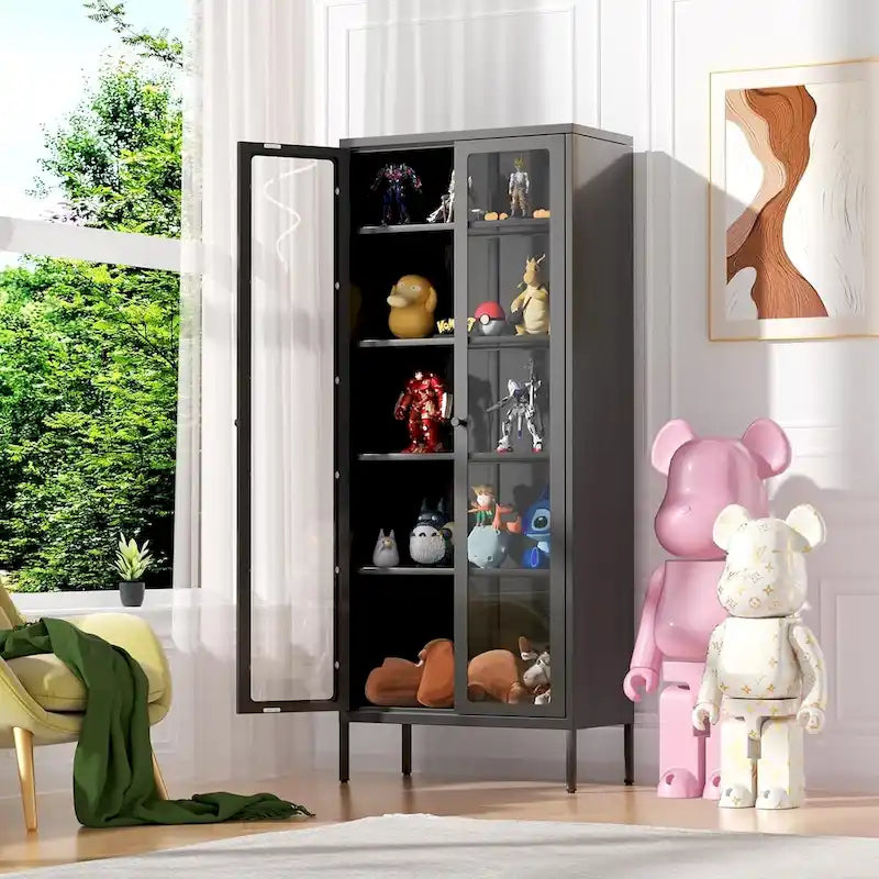 Vitrine de collection en verre de 170 cm avec portes en verre et 4 étagères réglables