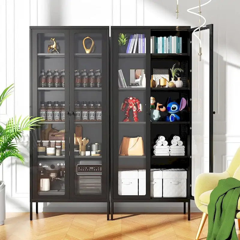 Vitrine de collection en verre de 170 cm avec portes en verre et 4 étagères réglables