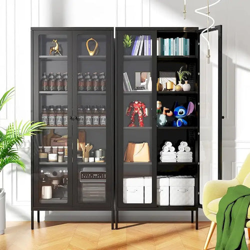 Vitrine de collection en verre de 170 cm avec portes en verre et 4 étagères réglables