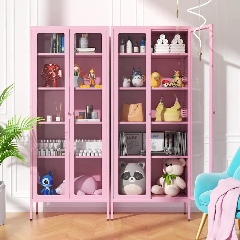 Vitrine de collection en verre de 170 cm avec portes en verre et 4 étagères réglables