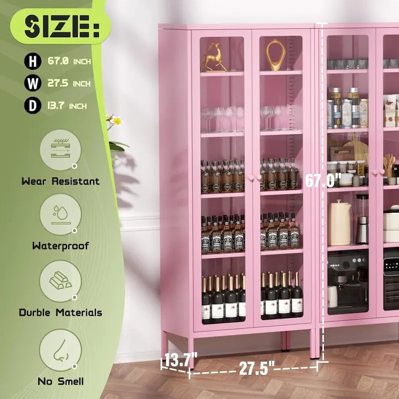 Vitrine de collection en verre de 170 cm avec portes en verre et 4 étagères réglables