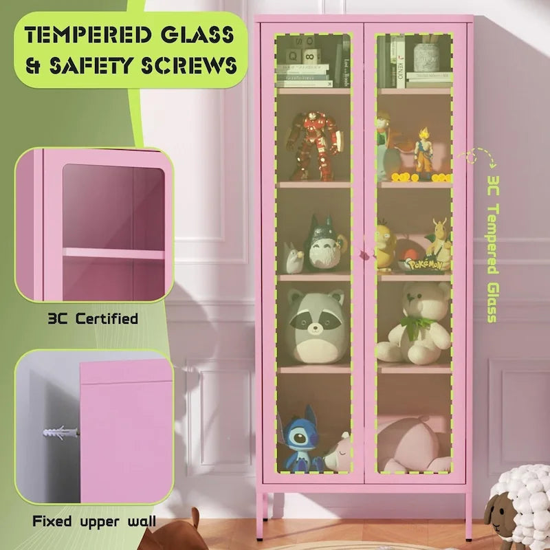 Vitrine de collection en verre de 170 cm avec portes en verre et 4 étagères réglables