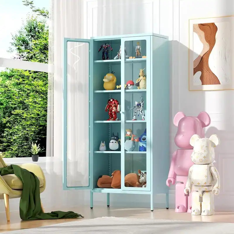 Vitrine de collection en verre de 170 cm avec portes en verre et 4 étagères réglables