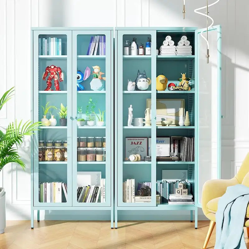 Vitrine de collection en verre de 170 cm avec portes en verre et 4 étagères réglables