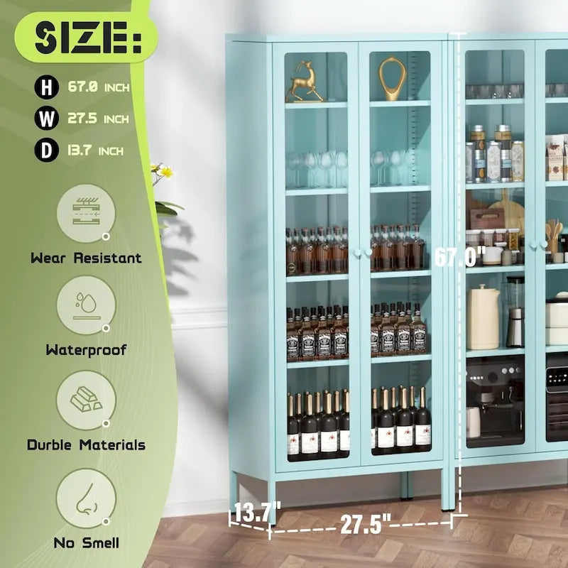 Vitrine de collection en verre de 170 cm avec portes en verre et 4 étagères réglables