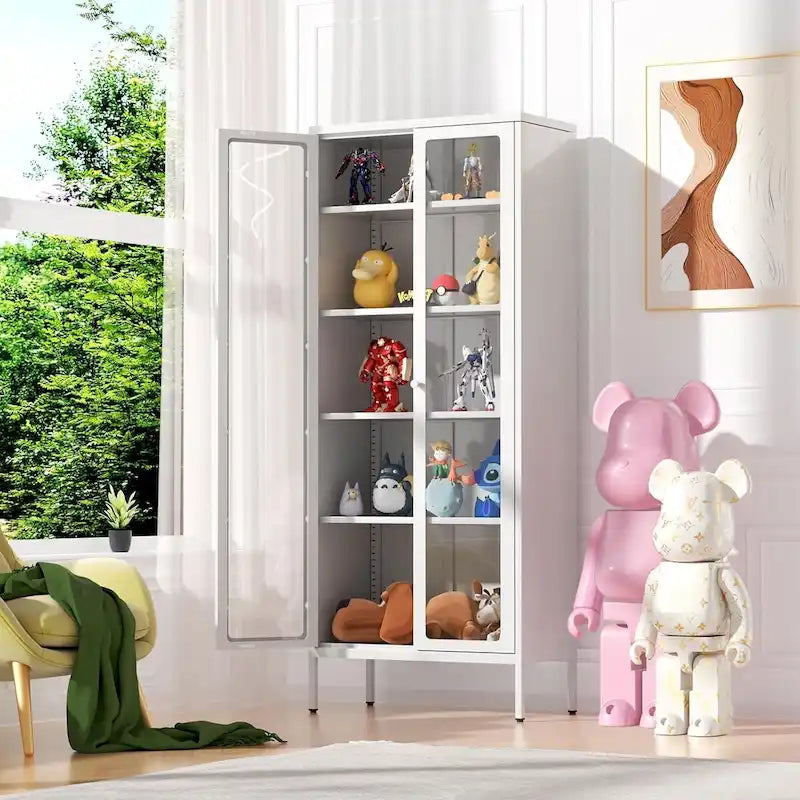 Vitrine de collection en verre de 170 cm avec portes en verre et 4 étagères réglables