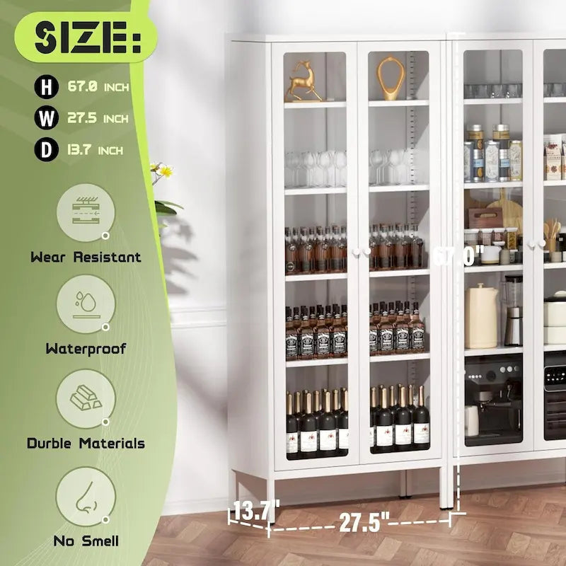 Vitrine de collection en verre de 170 cm avec portes en verre et 4 étagères réglables