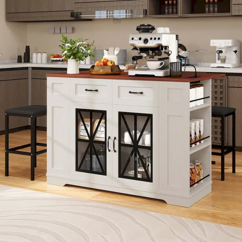 Moasis 47 Kitchen Island With Drop Leaf & 2 Bar Stools